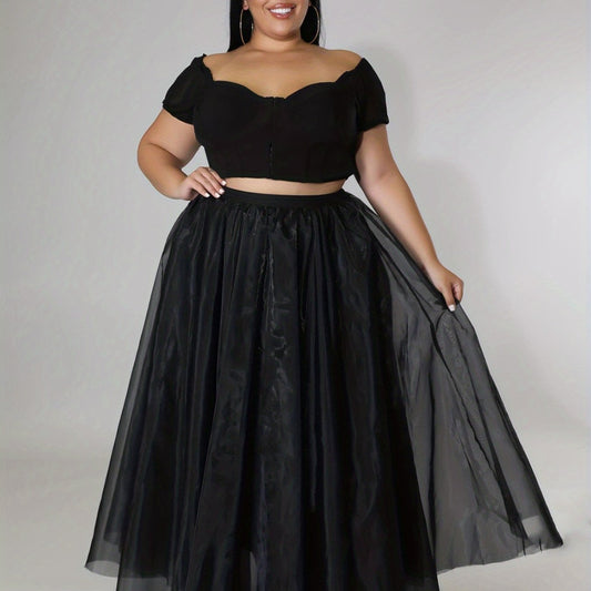 Party Skirt Women's Plus Contrast Mesh Layered Tutu Maxi Skirt