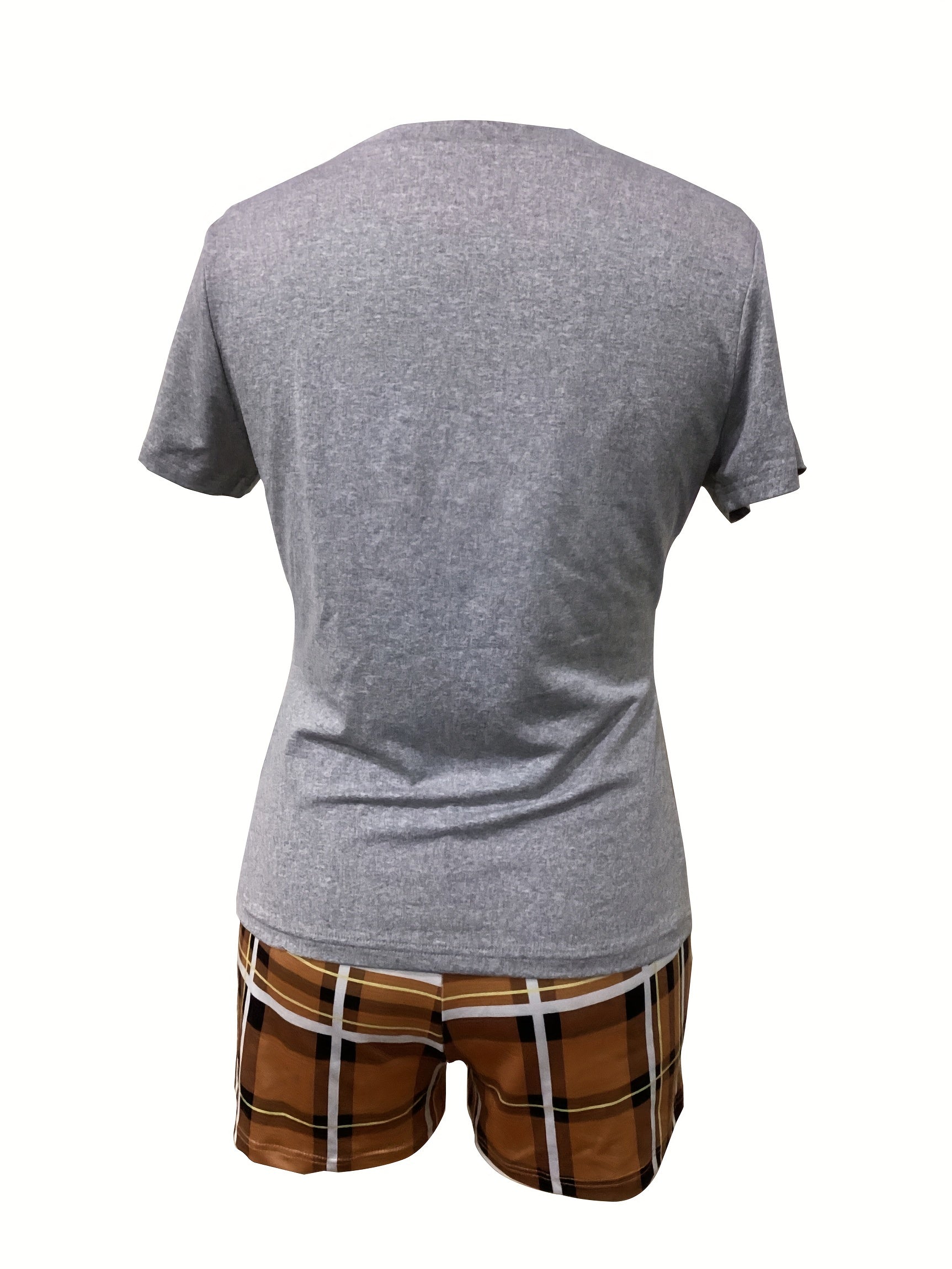 Queen Letter Print Tee & Plaid Shorts Set