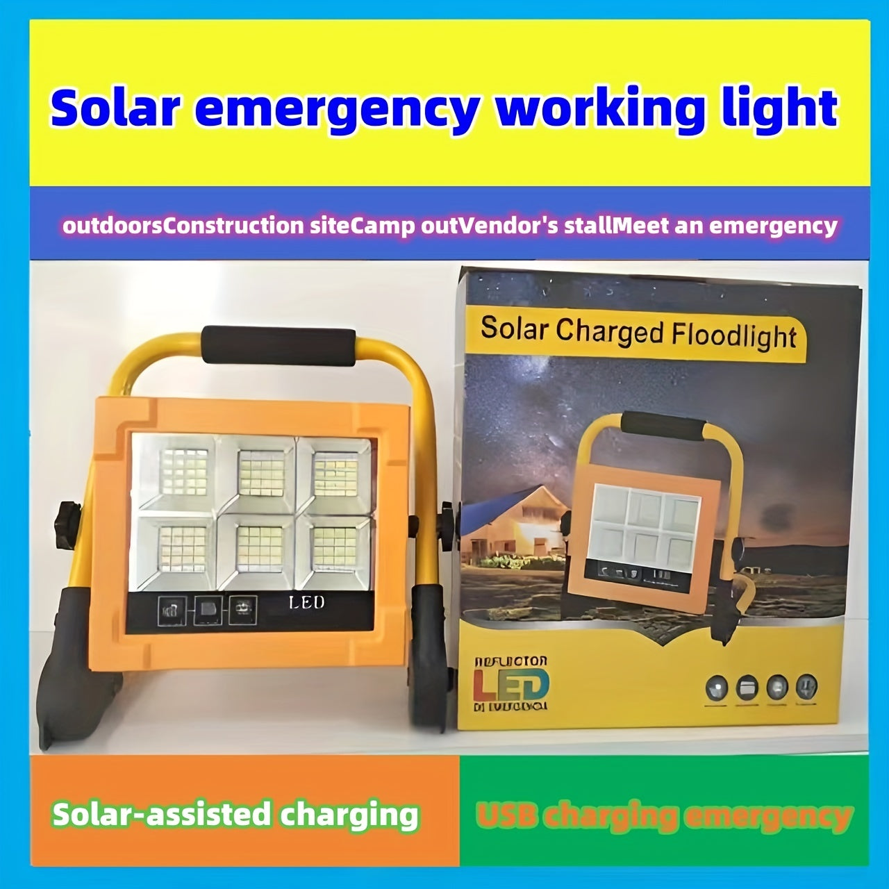 9000mAh Solar Charging Emergency Working Light Handle High Brightness
