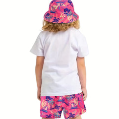 2 Pcs Hawaiian Print Shorts & Hat Set for Girls