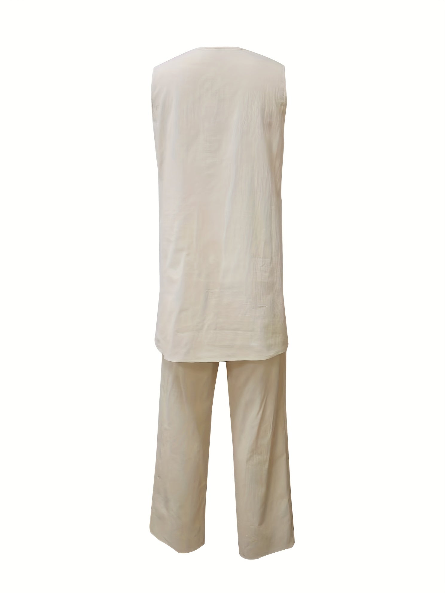 V Neck Sleeveless Top & Elastic Waist Pants Set Women's Outfit