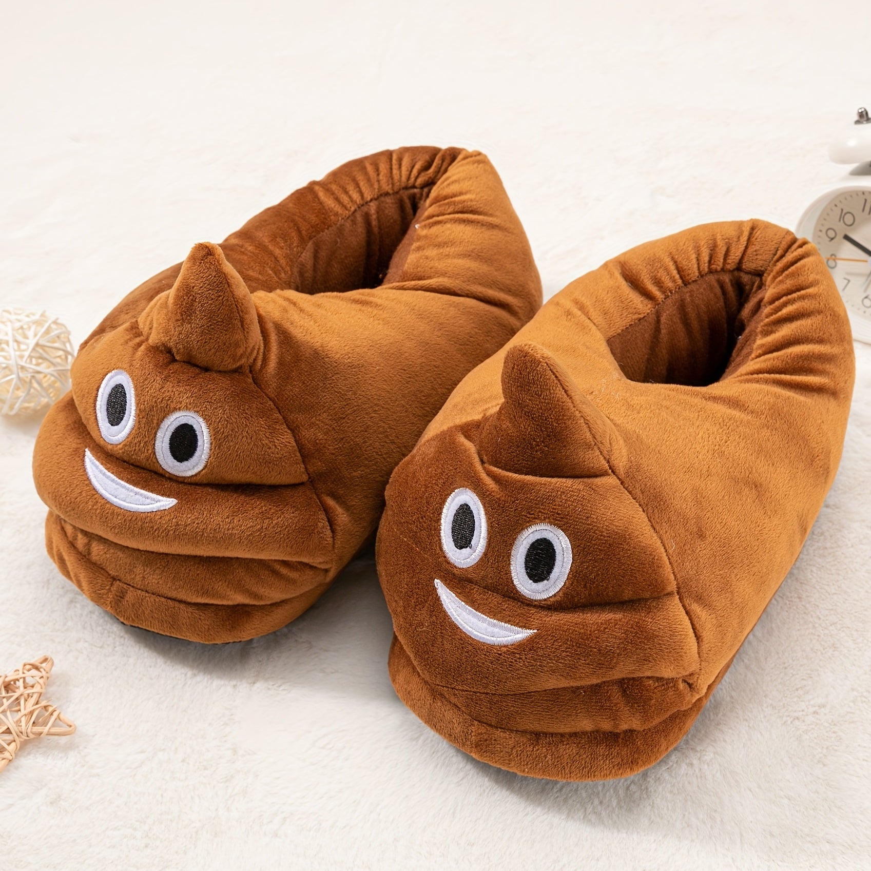 Funny Poop Novelty Plush Slippers, Warm & Cozy Home Shoes