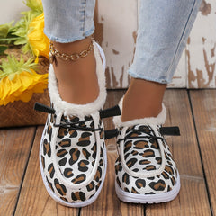 Leopard Print Snow Shoes Winter Warm Ankle Shoes
