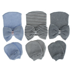 3 Sets Baby Girls Thermal Bow Cap & Mittens Set