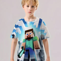 Pixel Boy Print Boys T-shirt Lightweight Comfortable Short Sleeve Top
