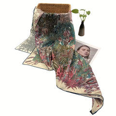 Vintage Silk Scarf Plant Print Large Square Bohemia Shawl Bandana