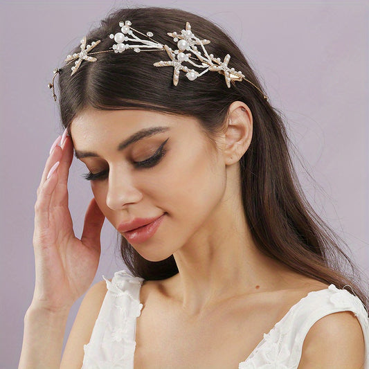 Faux Pearl Starfish Headband Bridal Hairband Set