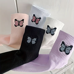 Butterfly Print Mid Tube Socks Women's Stockings