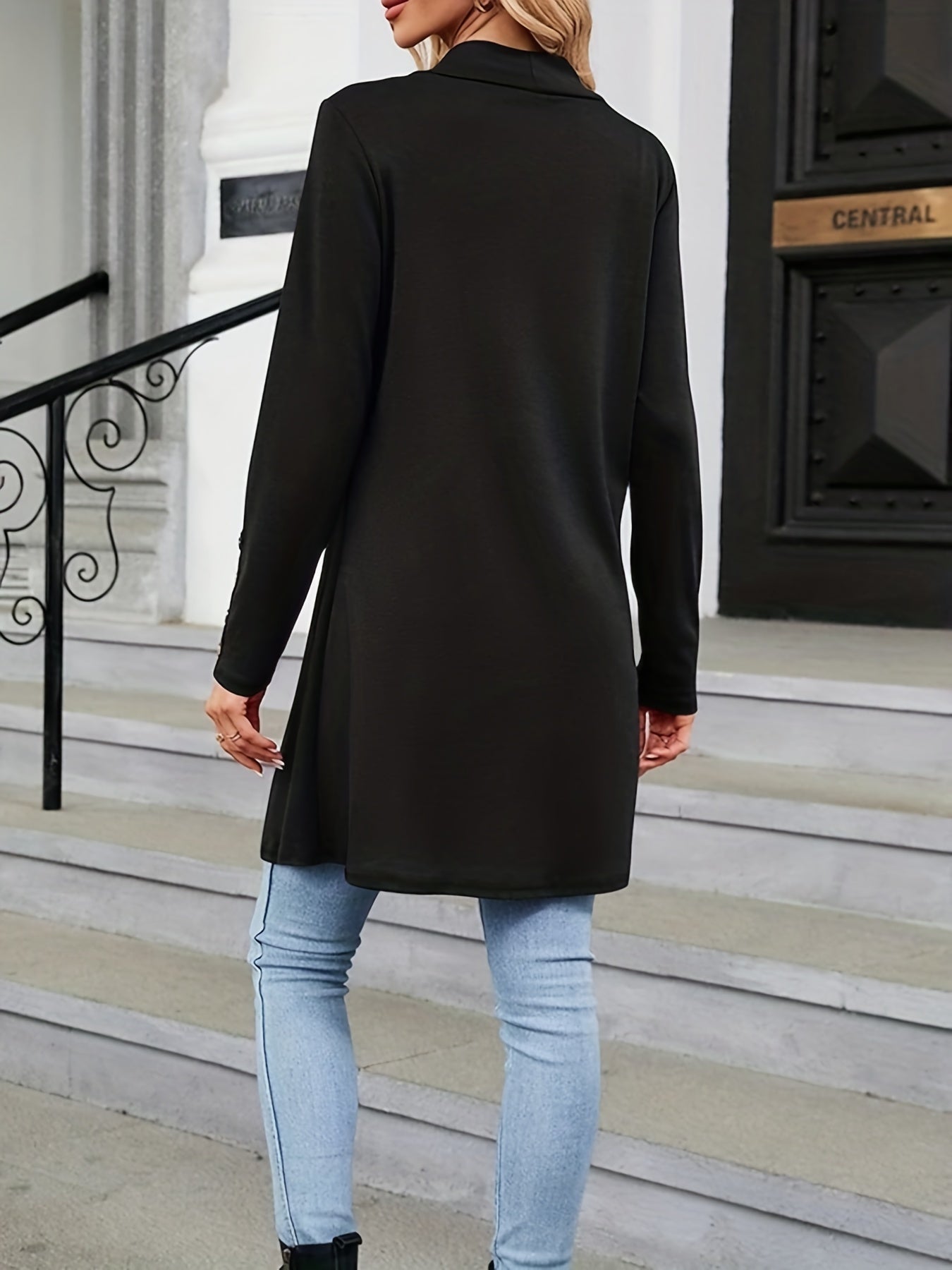 Casual Cardigan Women's Plus Button Decor Long Sleeve