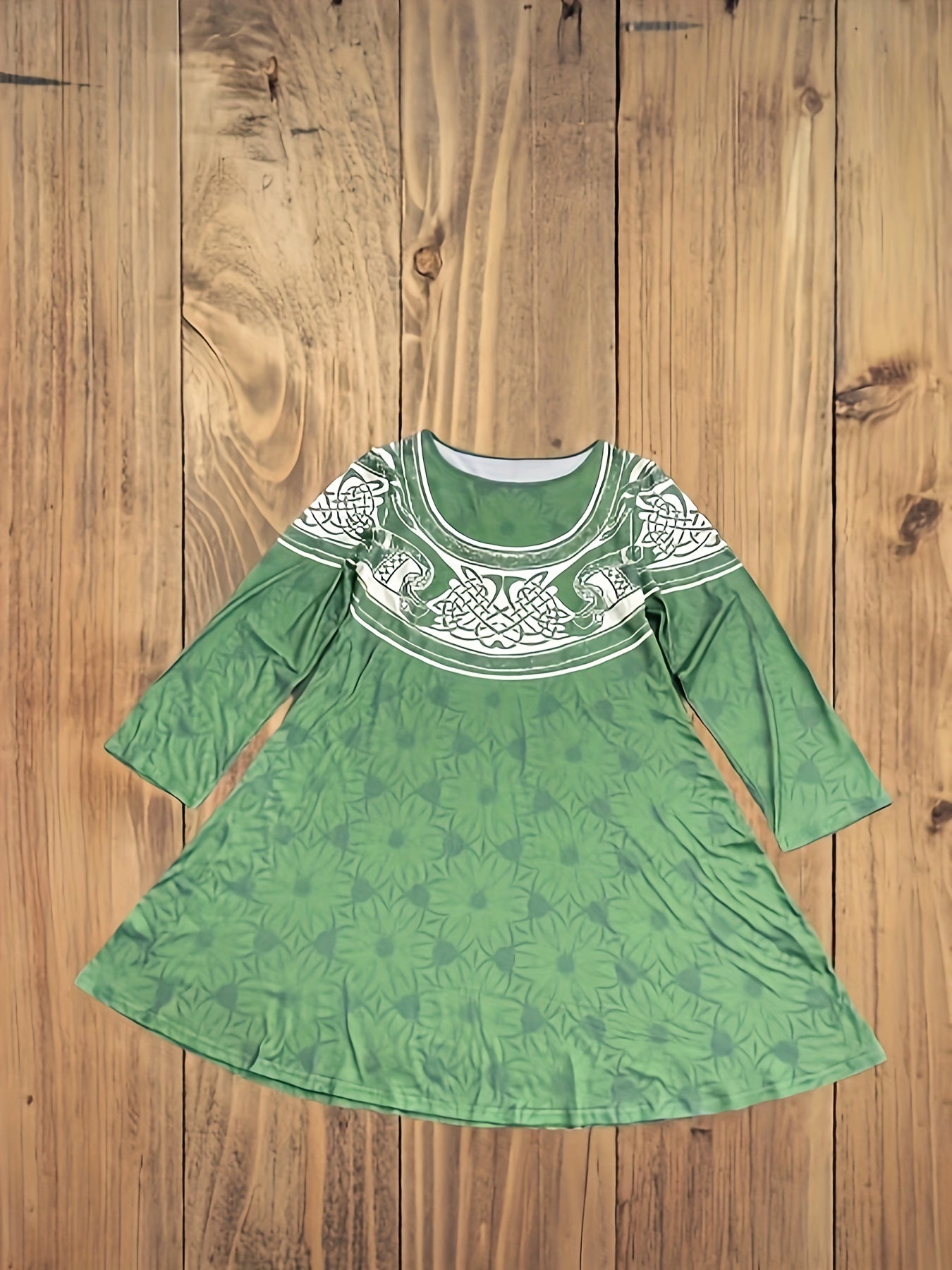 Plus Size Casual Dress Women's Plus Floral & Geometric Print Long Sleeve