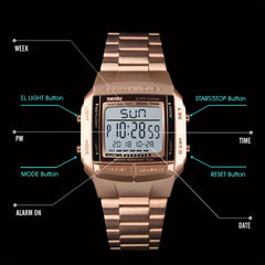 Square Digital Sport Watch with Metal Band