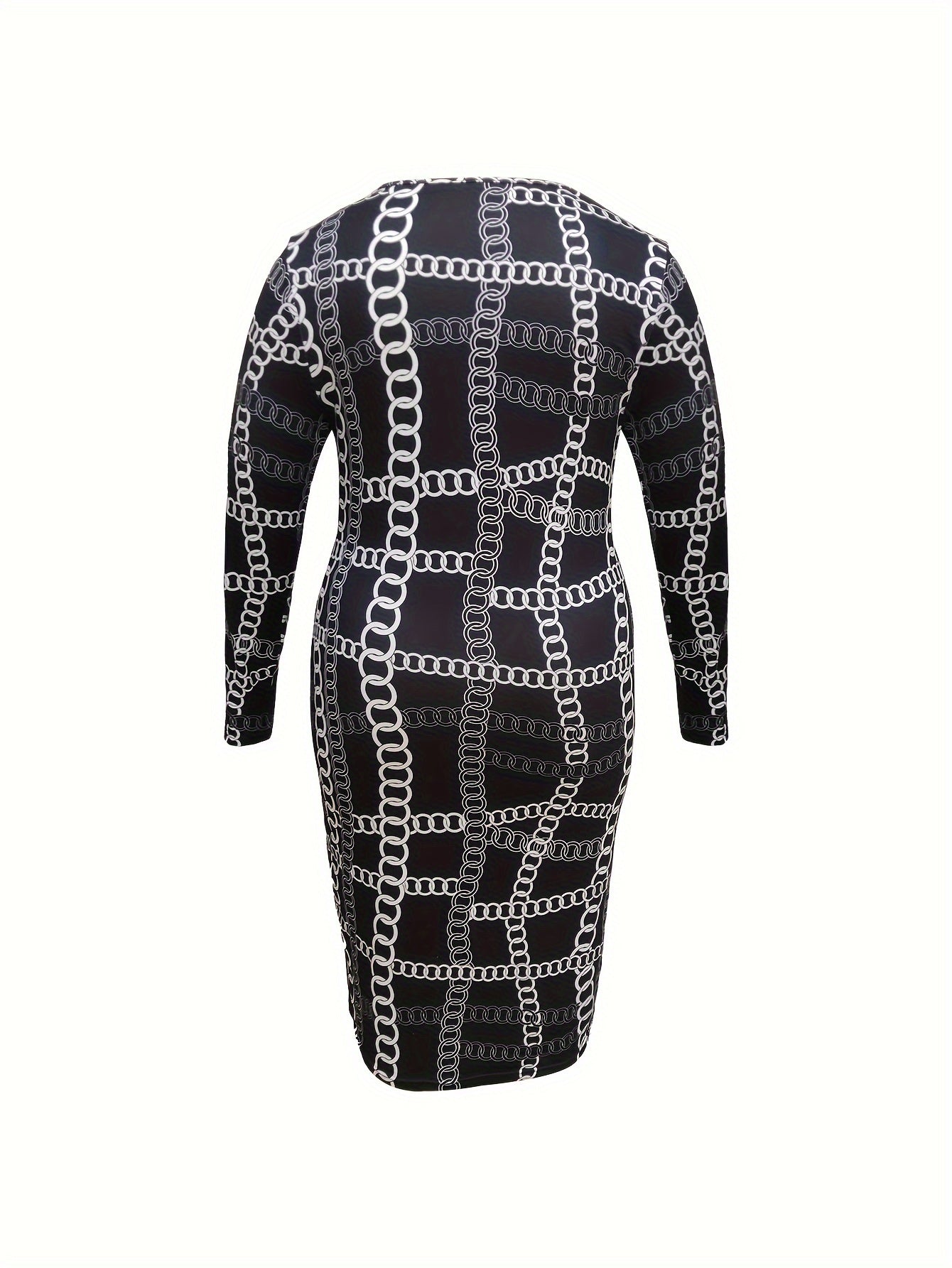 Plus Chain Print Cut Out Long Sleeve Midi Dress