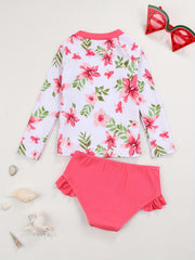Toddler Girls Bikini Tankini Swimsuit Floral Long Sleeve Top & Ruffle Shorts Set