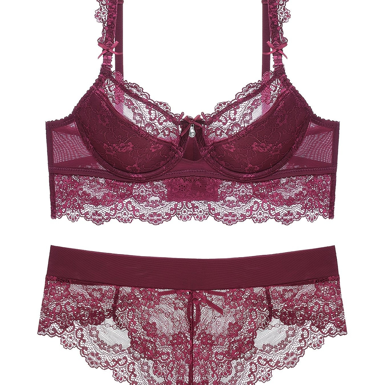 Lace Thin Cup Lingerie Set Breathable Semi Sheer Knitted Fabric Intimates