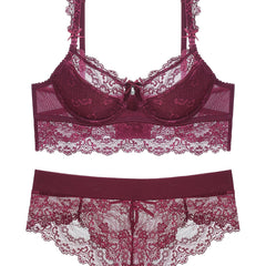 Lace Thin Cup Lingerie Set Breathable Semi Sheer Knitted Fabric Intimates