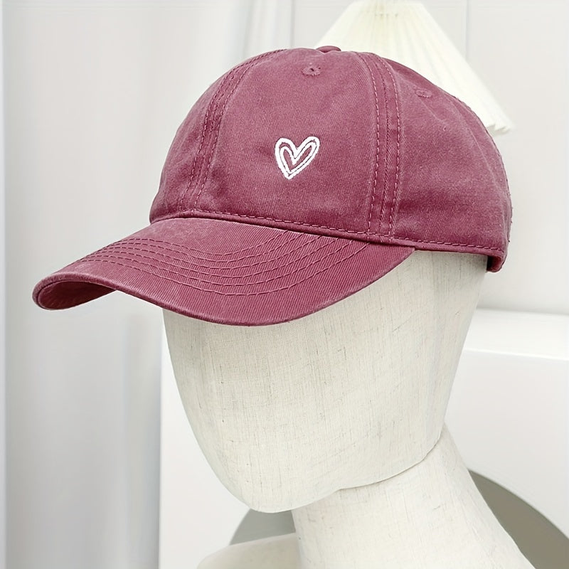Vintage Washed Cowboy Baseball Cap with Heart Embroidery