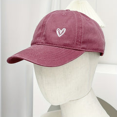Vintage Washed Cowboy Baseball Cap with Heart Embroidery