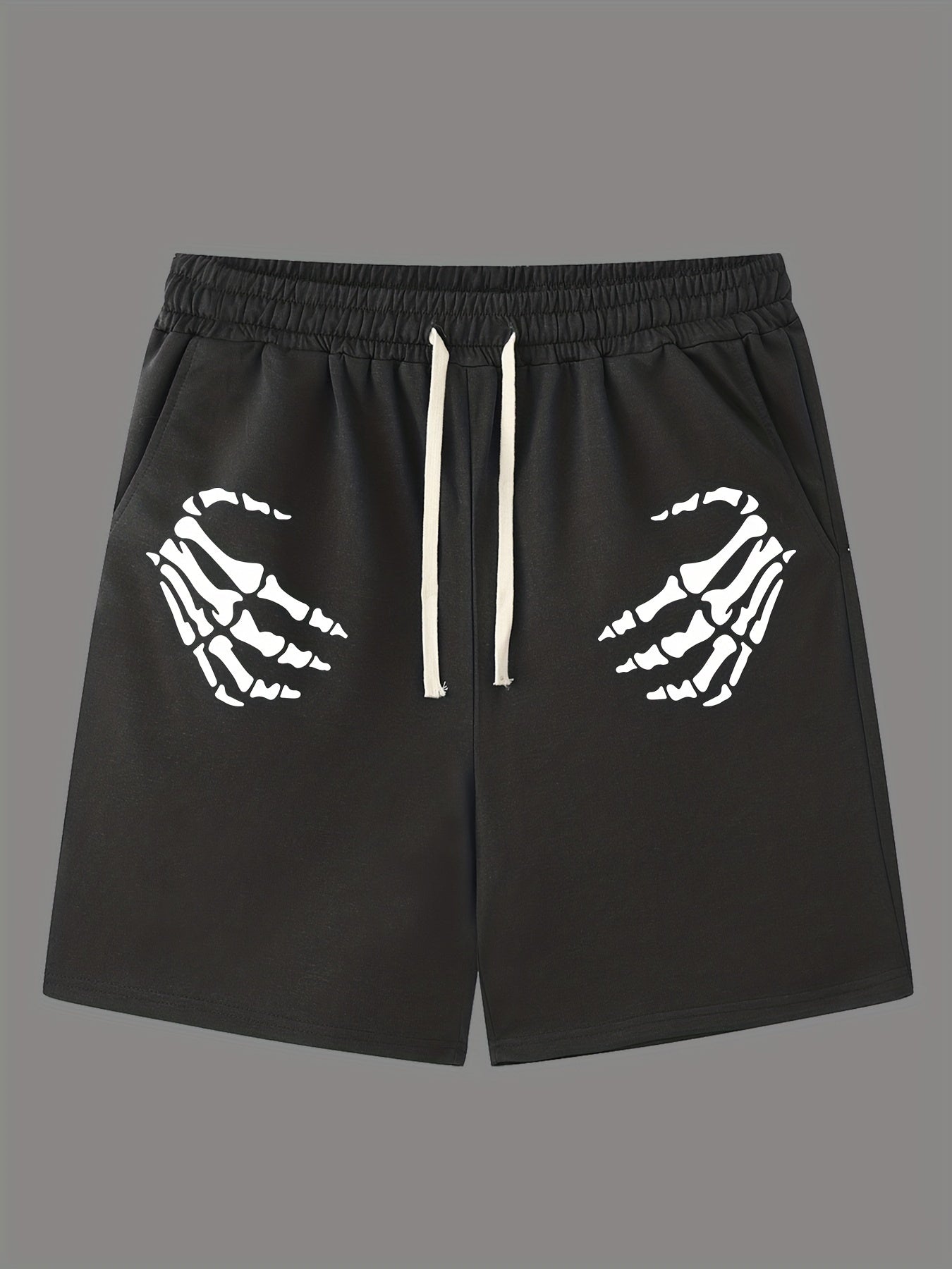 Hand Pattern Active Shorts with Drawstring