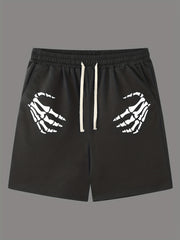 Hand Pattern Active Shorts with Drawstring