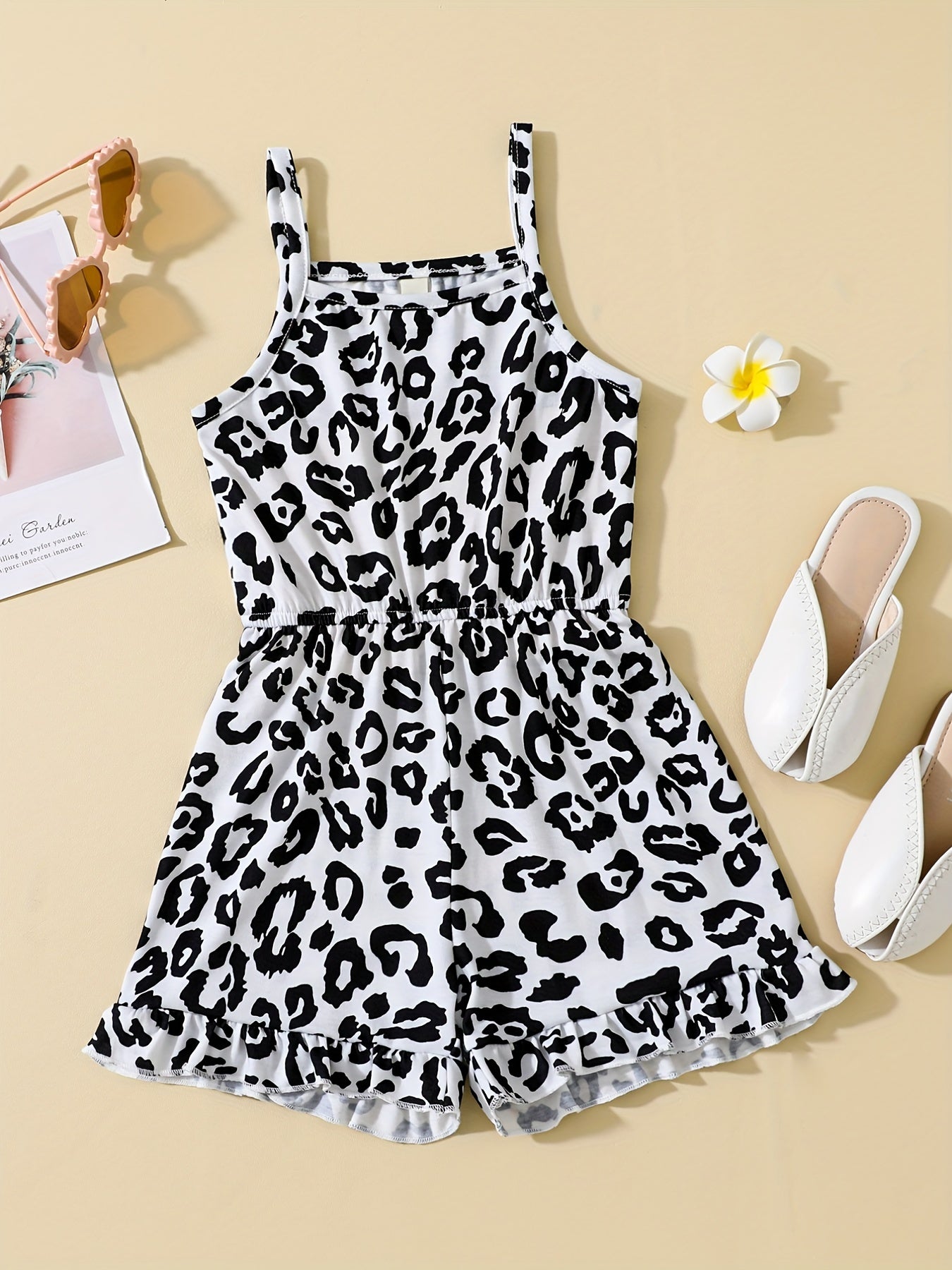 Girls Leopard Print Cami Romper Jumpsuit for Summer