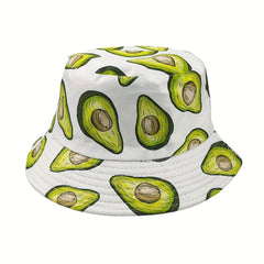 Avocado Print Reversible Bucket Hat Fruit Pattern Fisherman Cap Sunscreen Basin