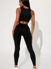 Casual Two Piece Set Tank Top & High Waist Pants Outfit Women's Clothing