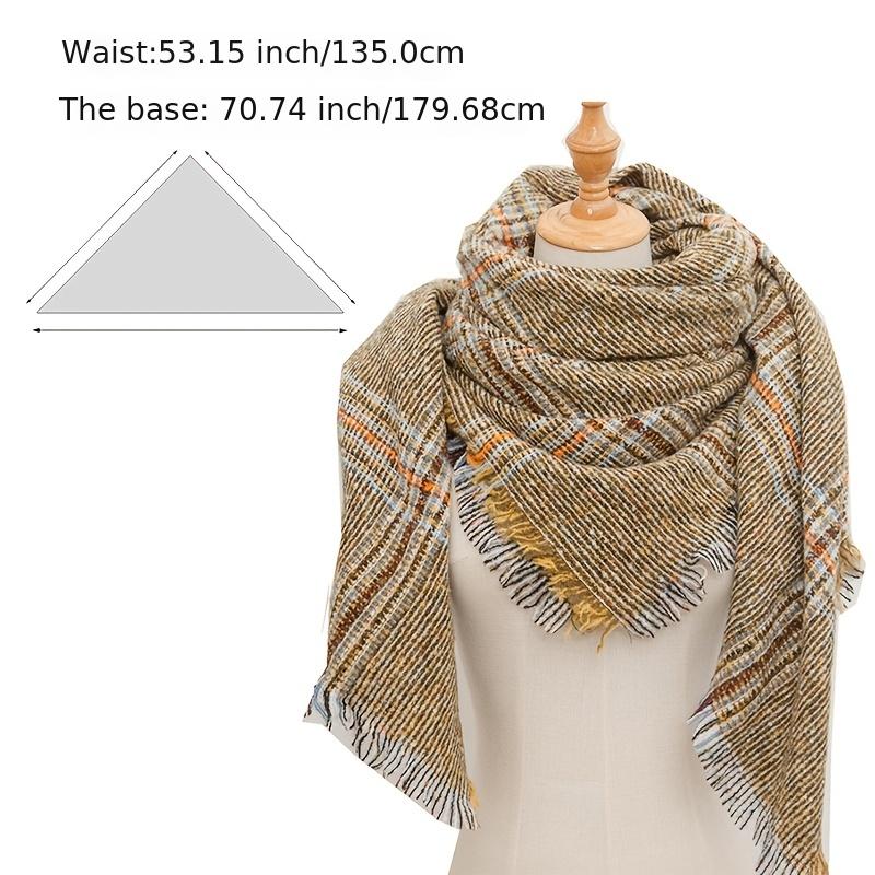 Checkered Triangle Tassel Scarf Warm Soft Fringe Yellow Blanket