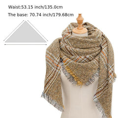 Checkered Triangle Tassel Scarf Warm Soft Fringe Yellow Blanket