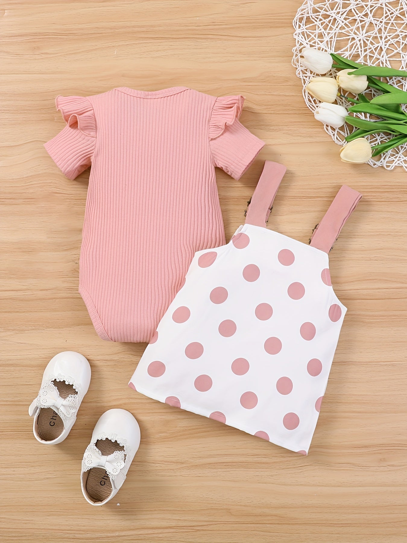 Baby Girls Flutter Sleeve Onesie Romper & Suspender Dress Set