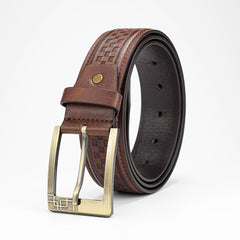 Men's Plaid Embossed Belt with Alloy Pin Buckle