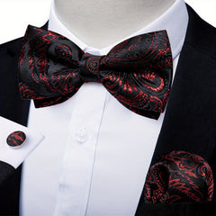 Men Silk Paisley Cravat Cufflinks Hanky Set Wedding Butterfly Tie