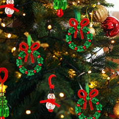 Christmas Beaded Ornament Kit 36pcs Snowman Tree Wreath Craft Party Holiday