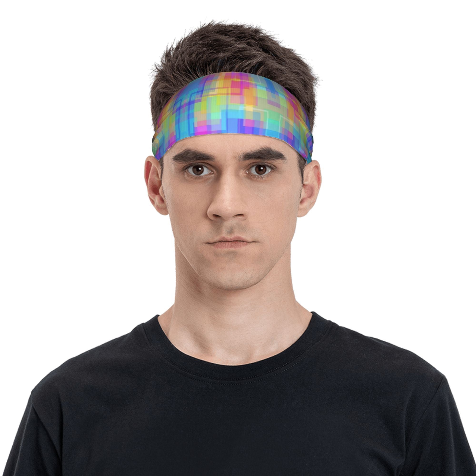 Men's Stretchy Fitness Headband Neon Rainbow Colors Lightweight Gym Running