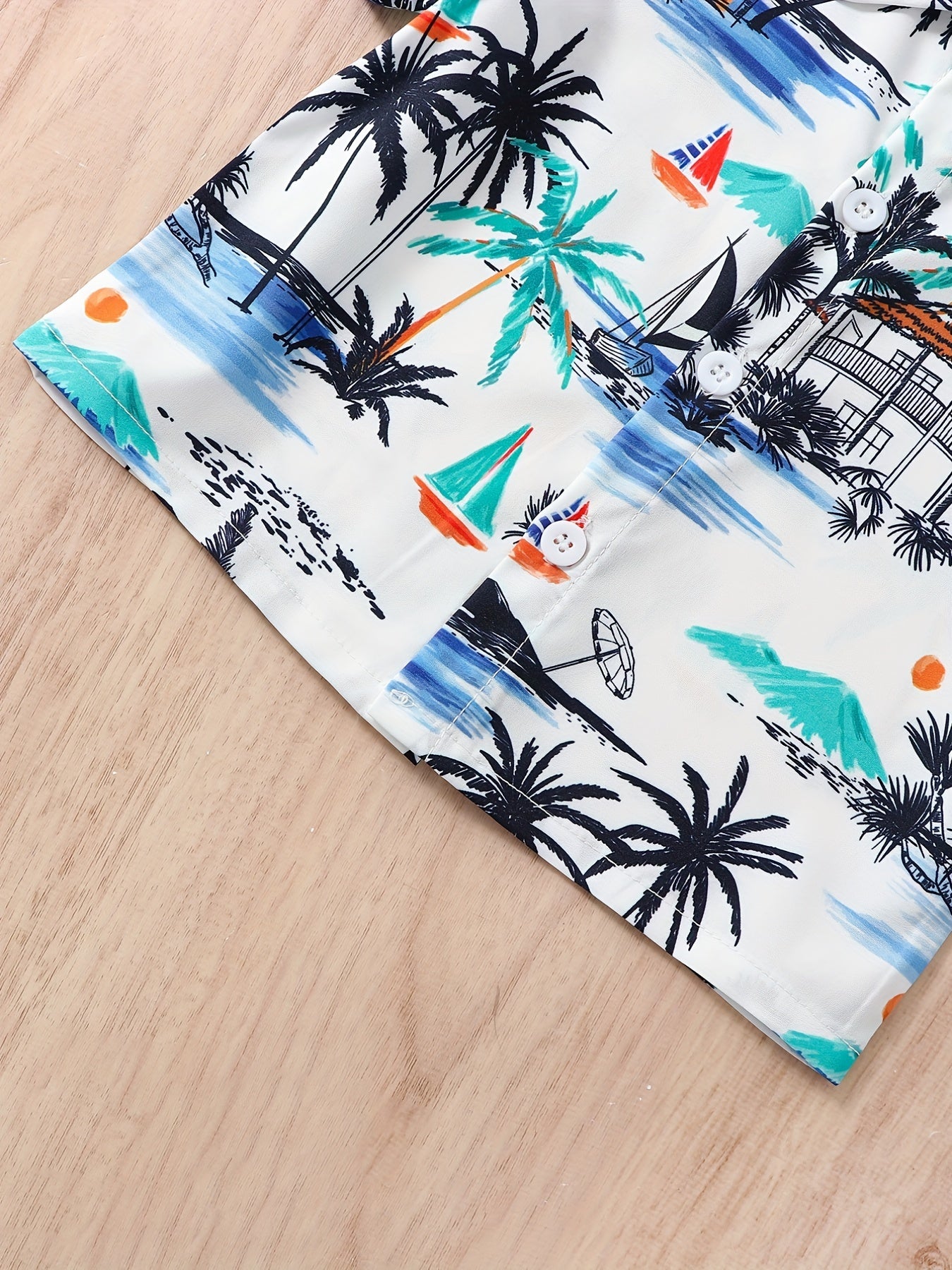 Baby Boys Coconut Tree Print Short Sleeve Shirt & Shorts Set for Summer