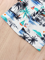 Baby Boys Coconut Tree Print Short Sleeve Shirt & Shorts Set for Summer