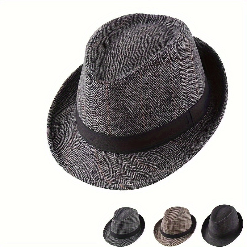 Plaid Top Hat Flannel Jazz Hat Autumn Winter Casual Hat For Men