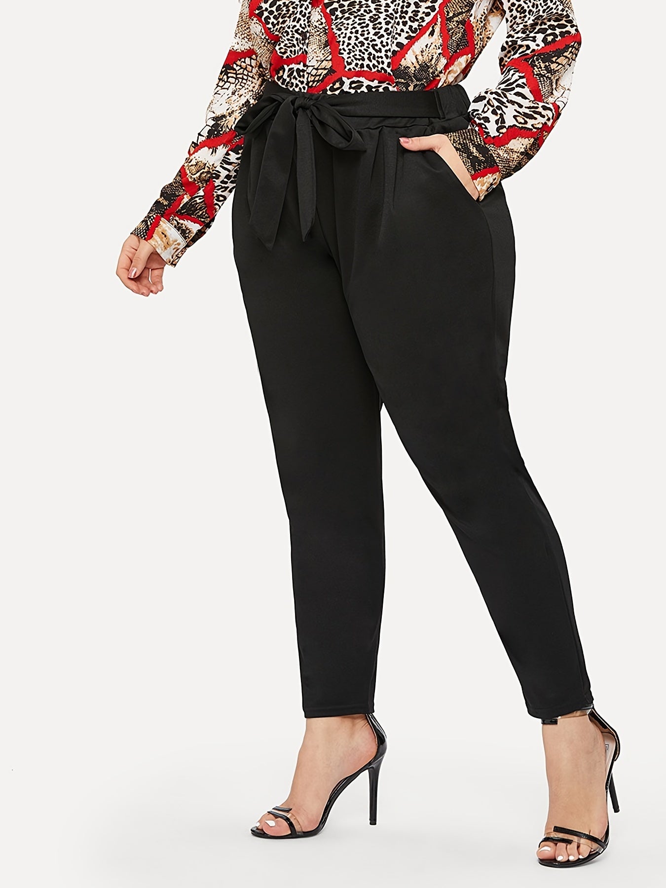High Rise Skinny Pants Workwear With Belt