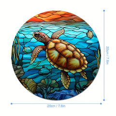 Stained Glass Sea Turtle Round Mouse Pad - Non Slip Rubber Base