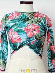 Girl's Tropical Leaf Pattern Long Sleeve T-shirt