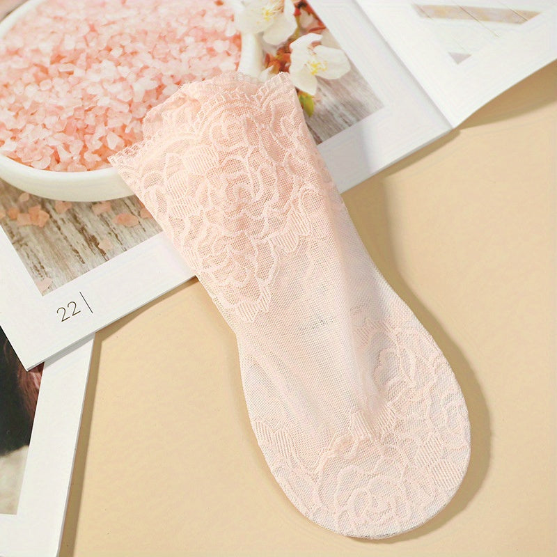 5 Pairs Floral Lace Mesh Socks Comfy & Breathable Women's Stockings & Hosiery