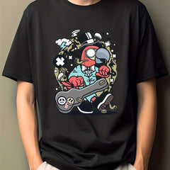 Men's Bird Guitar Print T-shirt Active Casual Crew Neck Tee