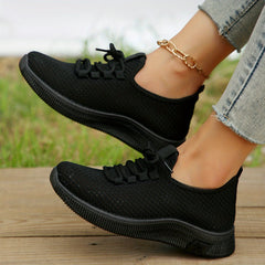 Women's Mesh Panel Sneakers Lace Up Low Round Toe Casual Shoes