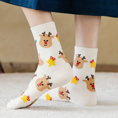 4 Pairs Cartoon Print Socks Comfy & Christmas Mid Tube Socks Women's Stockings