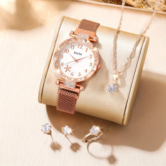 Rhinestone Quartz Wrist Watch & Jewelry Set - Children's Gift