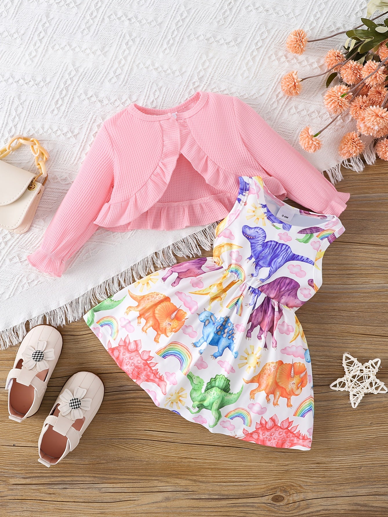 Toddler Girls Floral Print Dress & Ribbed Cardigan Set