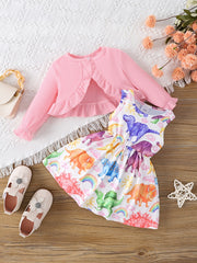 Toddler Girls Floral Print Dress & Ribbed Cardigan Set