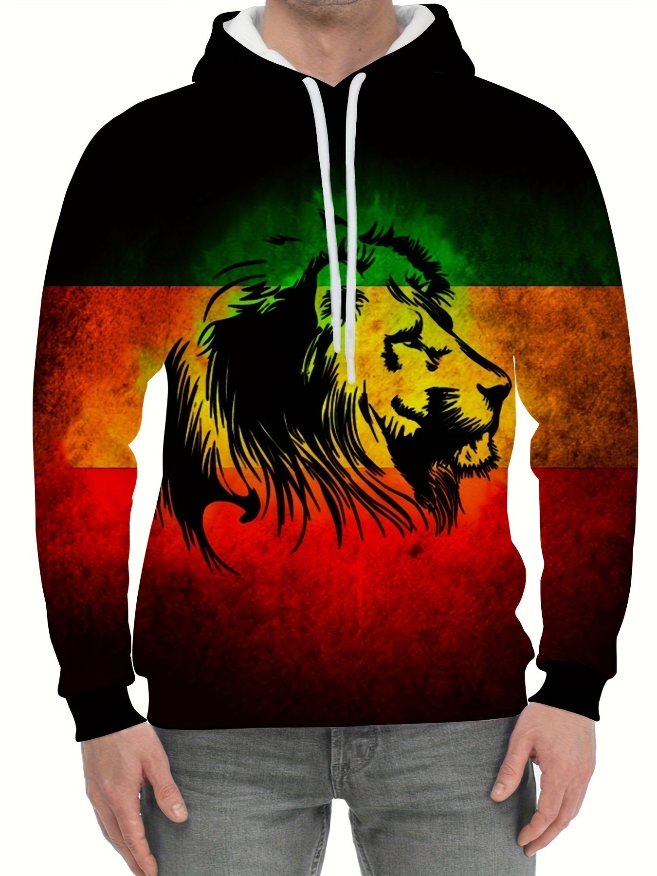 Lion Block Print Hoodies For Men Graphic Hoodie Comfy Loose Hooded Pullover
