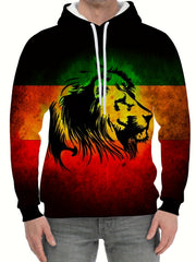 Lion Block Print Hoodies For Men Graphic Hoodie Comfy Loose Hooded Pullover