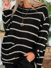 Casual Sweater Women's Plus Stripe Print Boat Neck Jumper