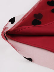 Heart Pattern Mesh A line Skirt High Waist Vintage Style